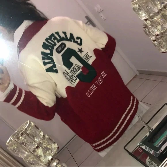 Cardigan sweater pocket cable knit duo-color red sporty - Picture 6 of 6